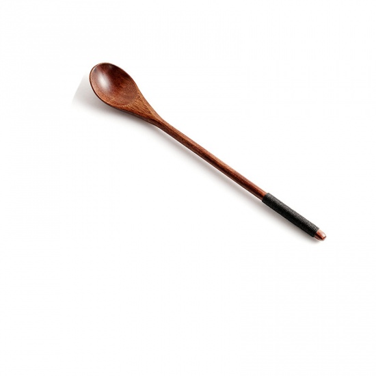 Изображение Natural - 5# Phoebe Nanmu Wooden Long Handle Spoon Cutlery Tableware 20x3cm, 1 Piece