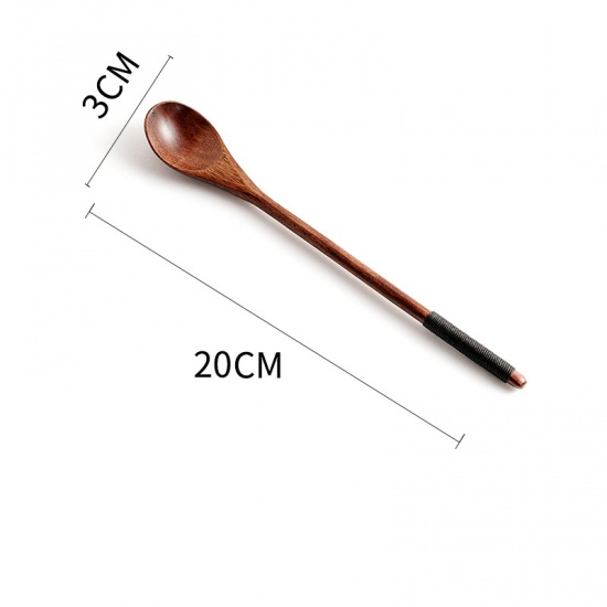 Picture of Natural - 5# Phoebe Nanmu Wooden Long Handle Spoon Cutlery Tableware 20x3cm, 1 Piece