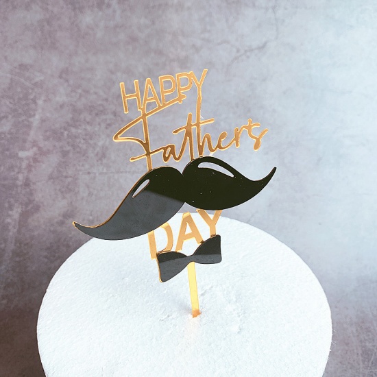 Изображение Golden - Father's Day Acrylic Cake Picks Decoration Birthday Party Accessories 15cm long, 1 Piece