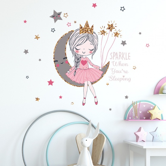 Immagine di Multicolor - Moon Girl PVC Wall Stickers Home Decoration 35x60cm, 1 Set