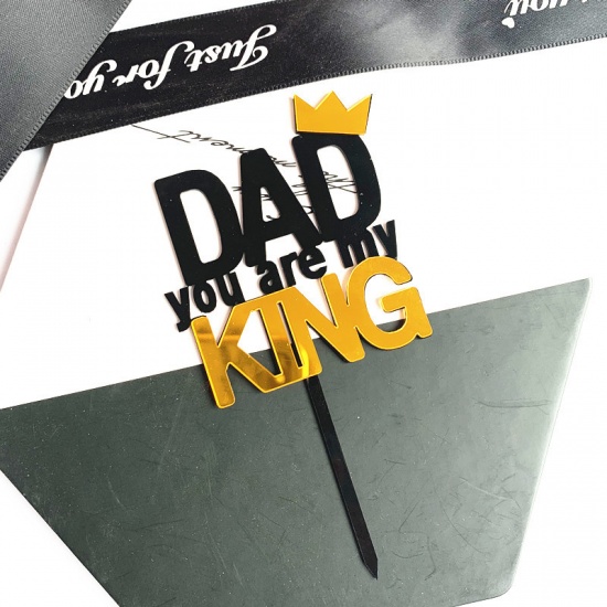 Изображение Black & Golden - Dad King Father's Day Acrylic Cake Picks Decoration Birthday Party Accessories 15cm long, 1 Piece
