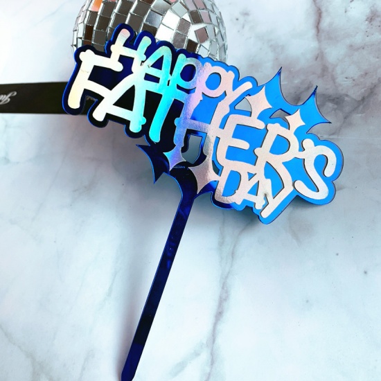 Bild von Königsblau - Glücklicher Vatertag Acrylkuchen Picks Dekoration Geburtstagsfeier Zubehör 15cm lang, 1 Stück