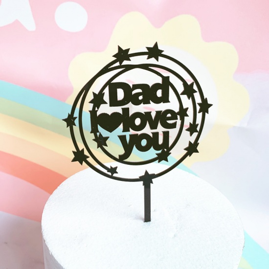 Изображение Black - Dad I Love You Father's Day Acrylic Cake Picks Decoration Birthday Party Accessories 15cm long, 1 Piece