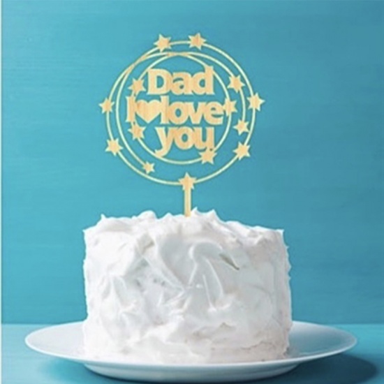 Bild von Golden - Papa ich liebe dich Vatertag Acryl Kuchen Picks Dekoration Geburtstagsfeier Zubehör 15cm lang, 1 Stück