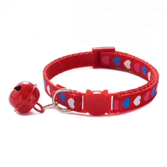 Immagine di Red - Heart Adjustable Cat Collar with Bell Safety Buckle Pet Supplies 19cm long - 32cm long, 1 Piece