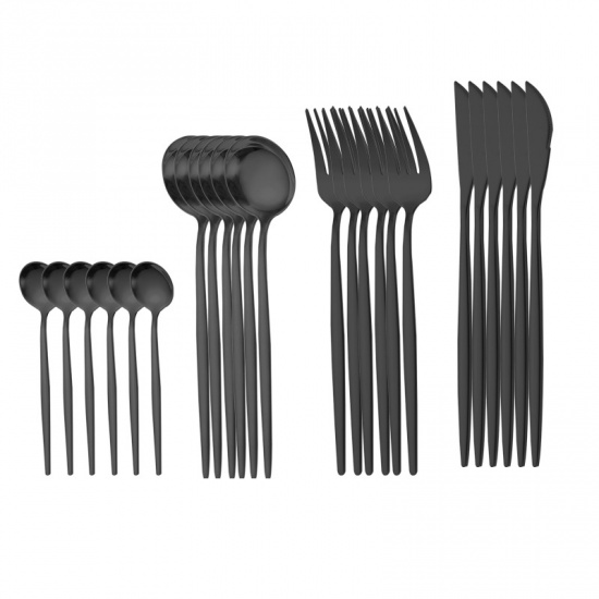 Immagine di Black - Stainless Steel Knife Fork Spoon Flatware Cutlery Tableware 13cm - 22.5cm long, 1 Set（24 PCs/Set）