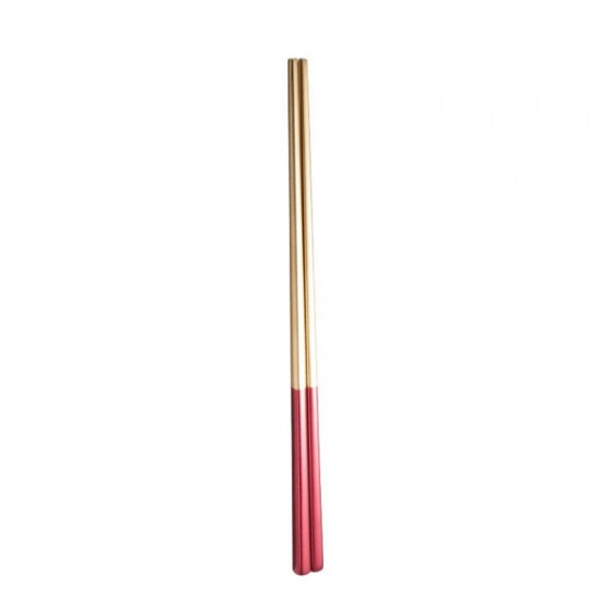 Immagine di Red - Stainless Steel Anti-Slip Anti-Mildew And Antibacterial Square Chopsticks 23x1.3cm, 1 Pair