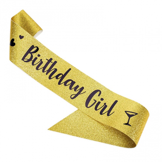 Immagine di Golden - Birthday Girl PU Leather Glitter Birthday Sash For Women Birthday Party Favors 158x9.5cm, 1 Piece
