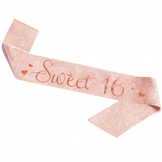 Immagine di Rose Gold - Sweet 16 PU Leather Glitter Birthday Sash For Women Birthday Party Favors 158x9.5cm, 1 Piece