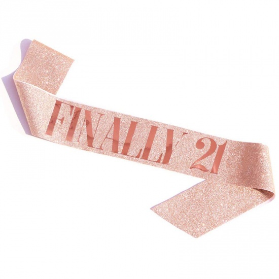 Immagine di Rose Gold - Finally 21 PU Leather Glitter Birthday Sash For Women Birthday Party Favors 158x9.5cm, 1 Piece
