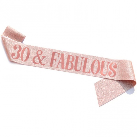 Immagine di Rose Gold - 30 & Fabulous PU Leather Glitter Birthday Sash For Women Birthday Party Favors 158x9.5cm, 1 Piece