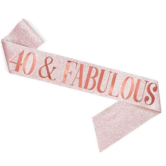 Immagine di Rose Gold - 40 & Fabulous PU Leather Glitter Birthday Sash For Women Birthday Party Favors 158x9.5cm, 1 Piece
