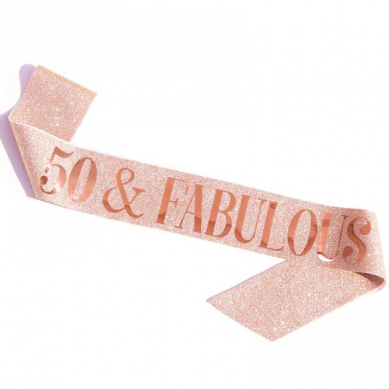 Immagine di Rose Gold - 50 & Fabulous PU Leather Glitter Birthday Sash For Women Birthday Party Favors 158x9.5cm, 1 Piece