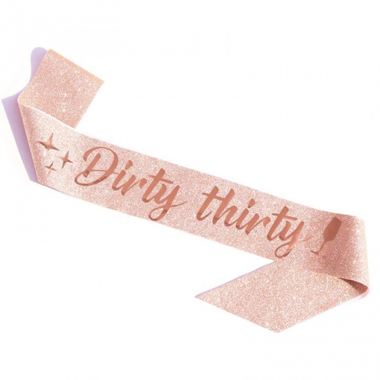Immagine di Rose Gold - Dirty Thirty PU Leather Glitter Birthday Sash For Women Birthday Party Favors 158x9.5cm, 1 Piece