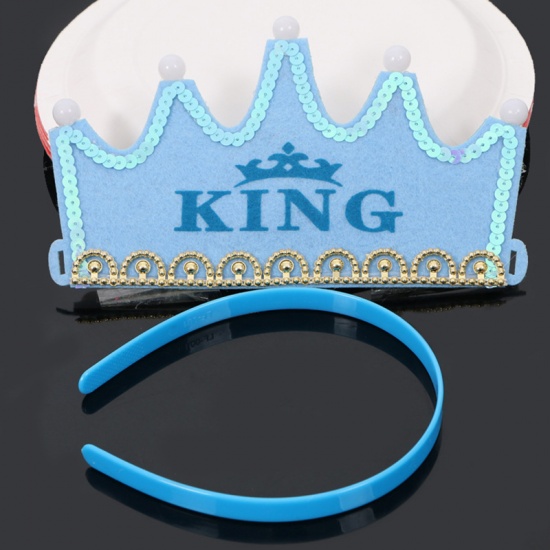 Picture of Blue - King Nonwoven LED Light Crown Hat Birthday Party Supplies For Children And Adults 11.5x11cm, 1 Piece
