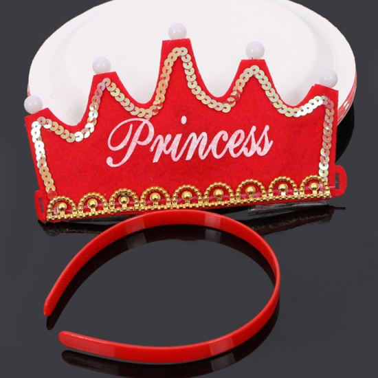 Image de Rouge - Fournitures de fête d'anniversaire de chapeau de couronne légère de princesse non tissée LED pour des enfants et des adultes 11.5x11cm, 1 pièce