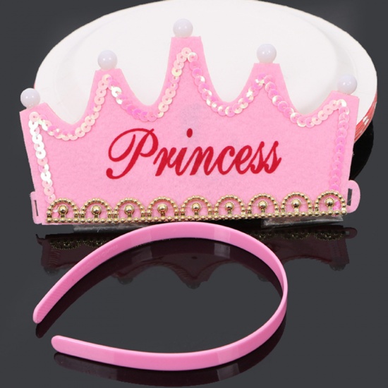 Picture of Pink - Princess Nonwoven LED Light Crown Hat Birthday Party Supplies For Children And Adults 11.5x11cm, 1 Piece