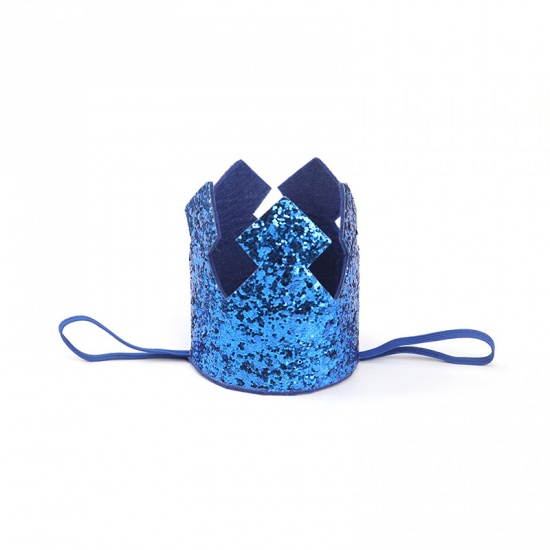 Picture of Royal Blue - Nonwoven Glitter Crown Birthday Party Baby Shower Supplies 9x8cm, 1 Piece