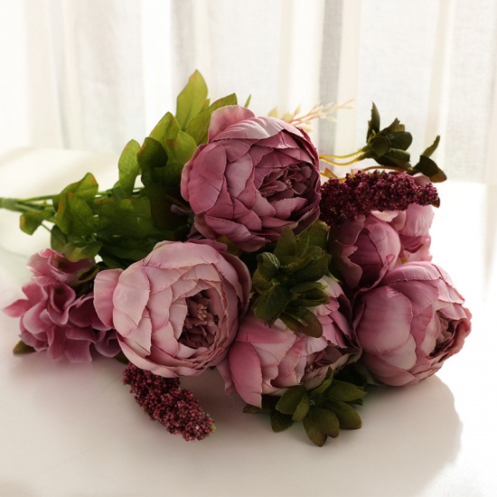 Picture of Dark Pink - Faux Silk Simulation Flowers Ranunculus Peony Home Decoration 50cm long, 1 Bunch