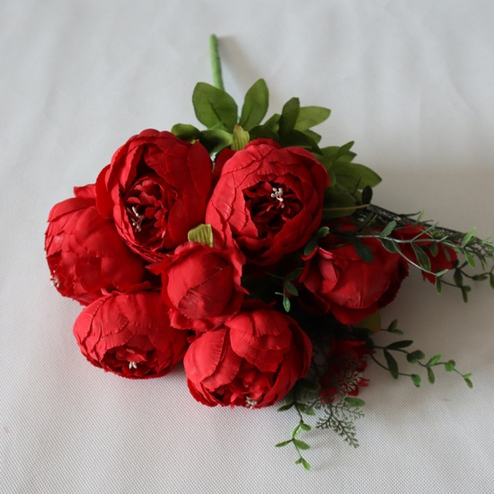 Picture of Red - Faux Silk Simulation Flowers Ranunculus Peony Home Decoration 50cm long, 1 Bunch