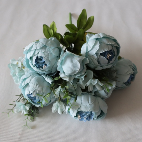 Picture of Light Blue - Faux Silk Simulation Flowers Ranunculus Peony Home Decoration 50cm long, 1 Bunch