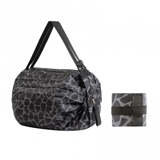 Bild von Schwarz - Leopard Nylon Reise Faltbare Tragbare Einkaufstasche 40x40cm, 1 Stück