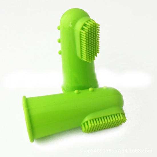Bild von Grün - Silikon Haustier Fingerbürste Zahnbürste für Katzen Hunde Zähne Reinigung Zahnpflege 5,4x2cm, 1 Stück