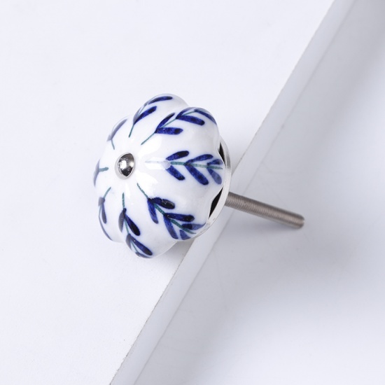 Immagine di Dark Blue - 4# Ceramic Flower Handles Pulls Knobs For Drawer Cabinet Furniture Hardware 40x29mm, 1 Piece