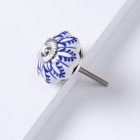 Immagine di Dark Blue - 7# Ceramic Flower Handles Pulls Knobs For Drawer Cabinet Furniture Hardware 40x29mm, 1 Piece