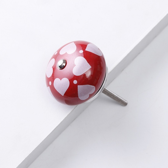 Immagine di Red - 6# Ceramic Ball Handles Pulls Knobs For Drawer Cabinet Furniture Hardware 42x29mm, 1 Piece