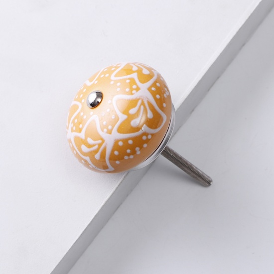 Изображение Orange - 9# Ceramic Ball Handles Pulls Knobs For Drawer Cabinet Furniture Hardware 42x29mm, 1 Piece