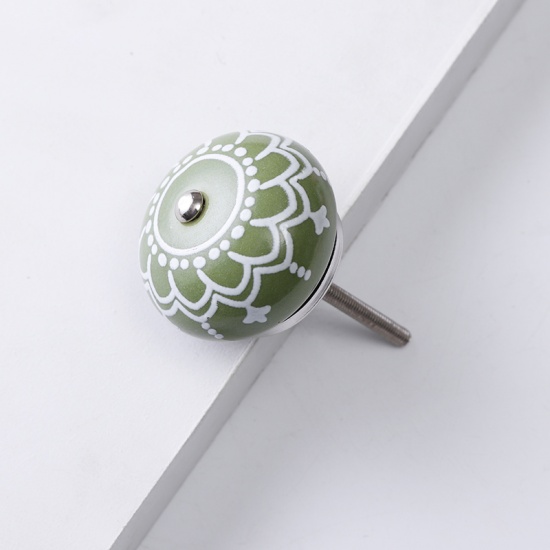Изображение Dark Green - 11# Ceramic Ball Handles Pulls Knobs For Drawer Cabinet Furniture Hardware 42x29mm, 1 Piece