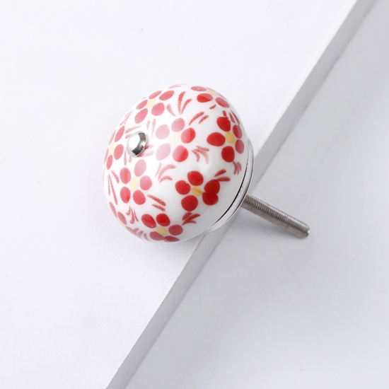 Immagine di Red - 17# Ceramic Ball Handles Pulls Knobs For Drawer Cabinet Furniture Hardware 42x29mm, 1 Piece