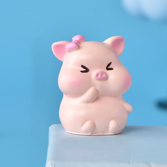 Picture of Light Pink - 1# Cute Pig Resin Micro Landscape Miniature Decoration 3.3x2.6cm, 1 Piece