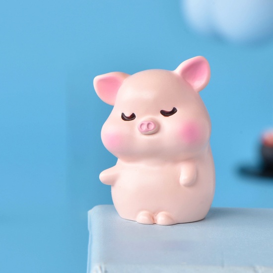 Picture of Light Pink - 2# Cute Pig Resin Micro Landscape Miniature Decoration 3.6x2.8cm, 1 Piece
