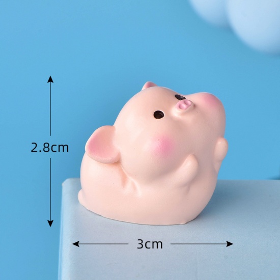 Picture of Light Pink - 5# Cute Pig Resin Micro Landscape Miniature Decoration 3x2.8cm, 1 Piece