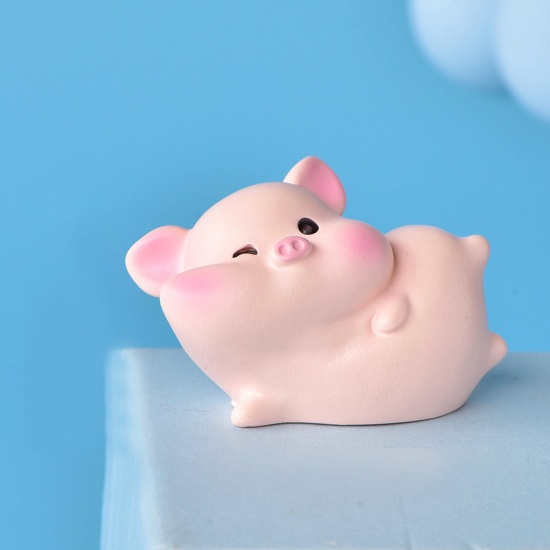 Picture of Light Pink - 8# Cute Pig Resin Micro Landscape Miniature Decoration 4x2.5cm, 1 Piece