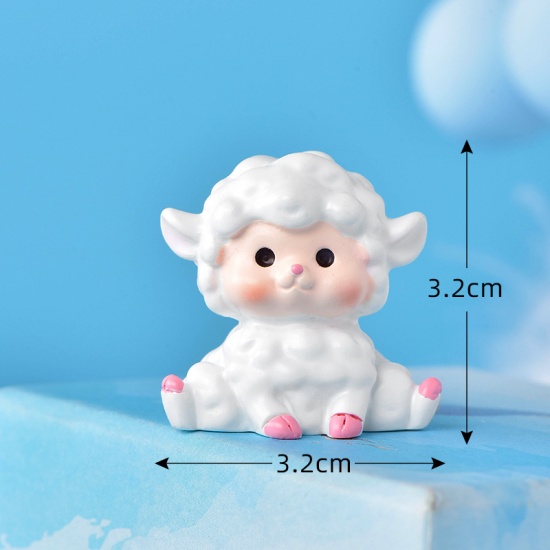 Picture of White - 6# Lovely Sheep Resin Micro Landscape Miniature Decoration 3.2x3.2cm, 1 Piece