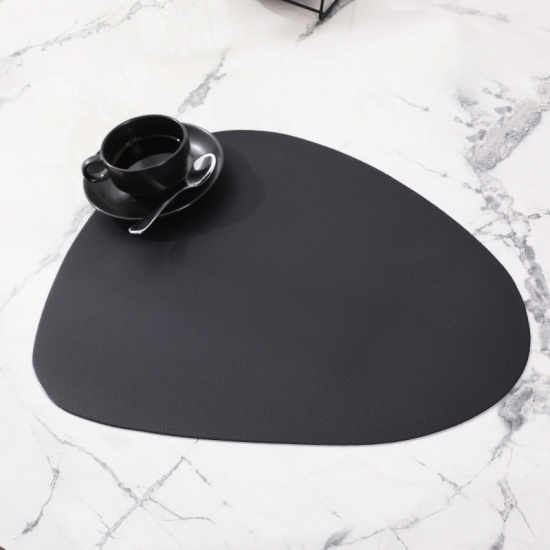 Immagine di Black - Drop PVC Imitation Leather Cup Mat Bowl Pad Insulation Table Mat Decoration 44.5x34.5cm, 1 Piece