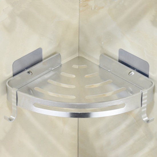 Picture of Silvery - Space Aluminum Wall-mounted Heighten Triangular Single-layer Bathroom Corner Shelf 29x22x4.5cm, 1 Piece