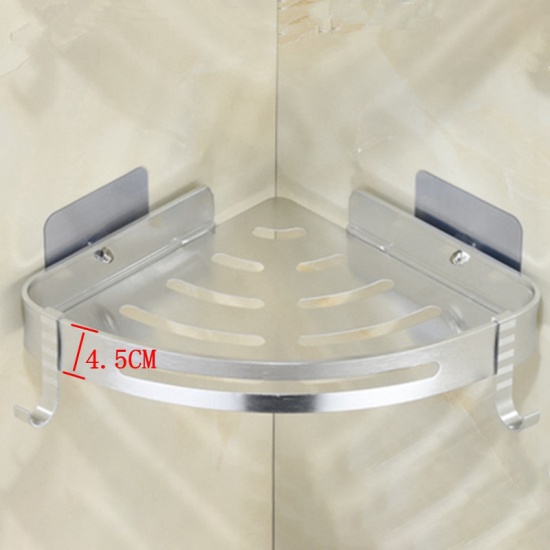 Immagine di Silvery - Space Aluminum Wall-mounted Heighten Triangular Single-layer Bathroom Corner Shelf 29x22x4.5cm, 1 Piece