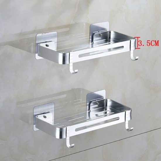 Immagine di Silvery - Space Aluminum Wall-mounted Heighten Rectangle Double-layer Bathroom Corner Shelf 30x12x4.5cm, 1 Piece
