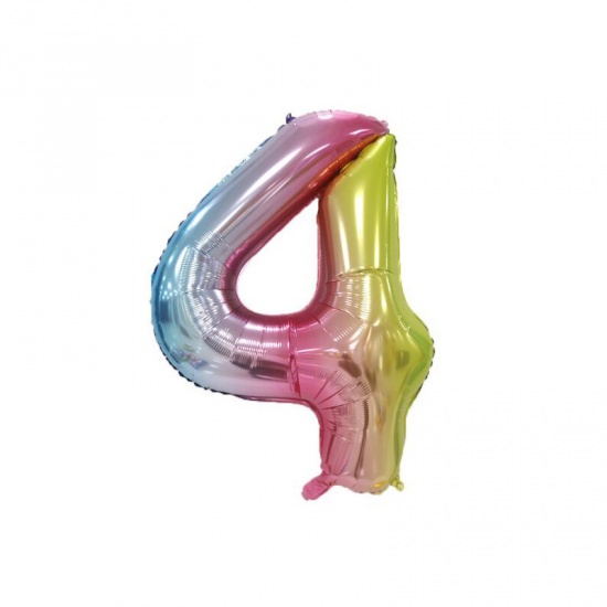 Immagine di Multicolor - Aluminium Foil Number " 4 " Balloon Birthday Party Decorations Gradient Color 40cm long, 1 Piece