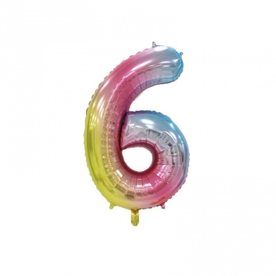 Immagine di Multicolor - Aluminium Foil Number " 6 " Balloon Birthday Party Decorations Gradient Color 40cm long, 1 Piece