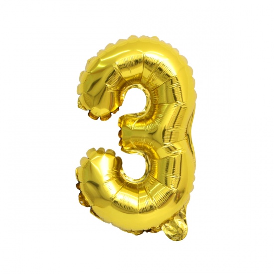 Изображение Golden - Aluminium Foil Number " 3 " Balloon Birthday Party Decorations 40cm long, 1 Piece