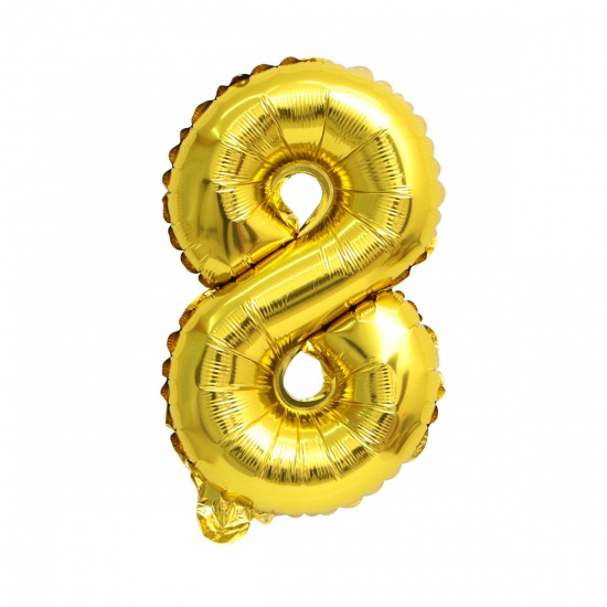 Picture of Golden - Aluminium Foil Number " 8 " Balloon Birthday Party Decorations 40cm long, 1 Piece