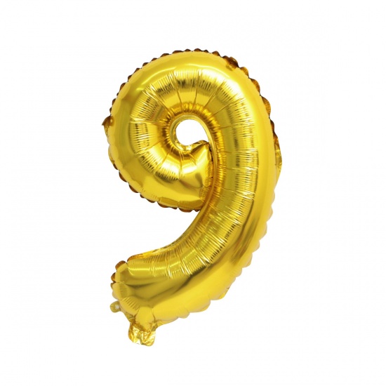 Изображение Golden - Aluminium Foil Number " 9 " Balloon Birthday Party Decorations 40cm long, 1 Piece