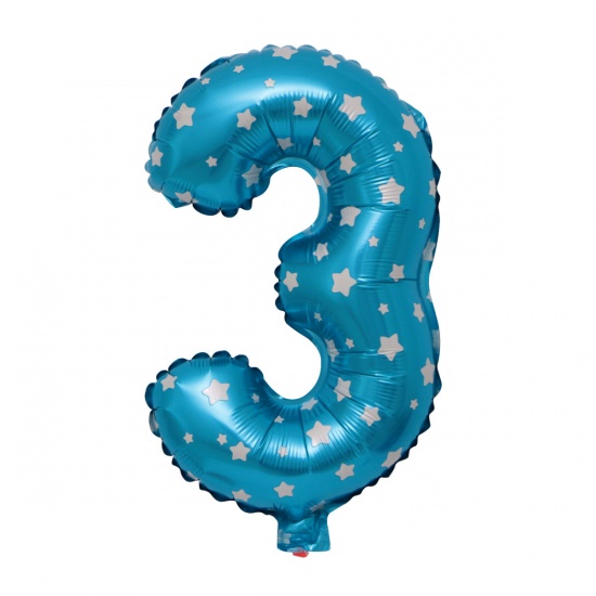 Immagine di Blue - Aluminium Foil Number " 3 " Balloon Birthday Party Decorations 40cm long, 1 Piece