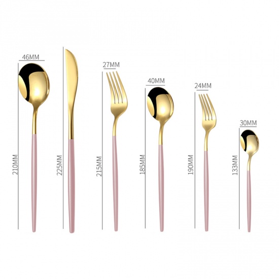 Immagine di Pink - 410 Stainless Steel Knife Fork Spoon Flatware Cutlery Tableware 13.3cm - 22.5cm long, 1 Set（6 PCs/Set）