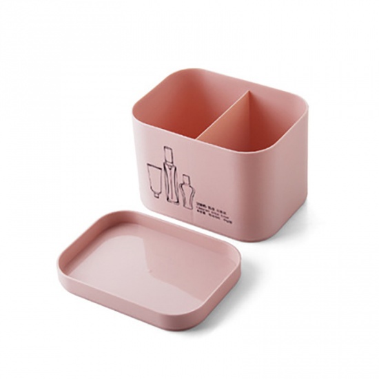 Picture of Pink - 2 Grids PP Storage Box Containers With Lid For Cosmetic Sundries 15x11x10.6cm, 1 Piece